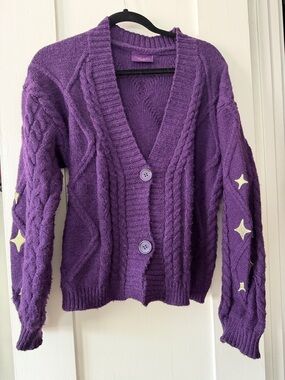 Taylor Swift Speak Now Purple Cable-Knit Button Cardigan Sweater